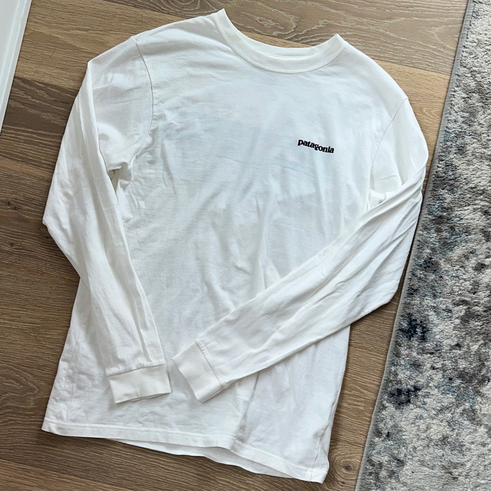 Patagonia White Long Sleeve Tee Minimalist Design